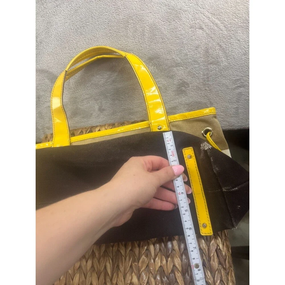Kate Spade New York Striped Tote Zip Top Double Handles Yellow Lining Pockets